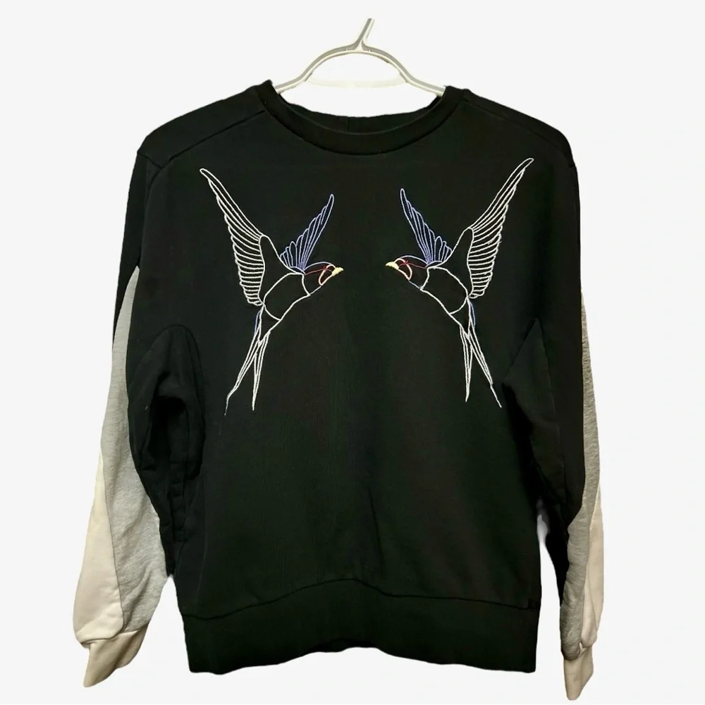 Iconic Stella McCartney Black Bird Embroidered Colorblock Sweatshirt XS IT38 - Picture 1 of 9